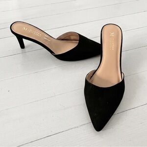 Black pointed toe mule pumps